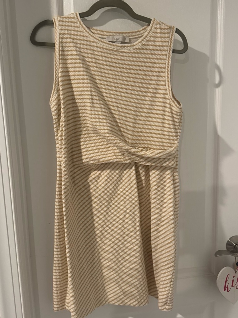 LOFT Cream Striped Sleeveless Knot-Front Mini Dress